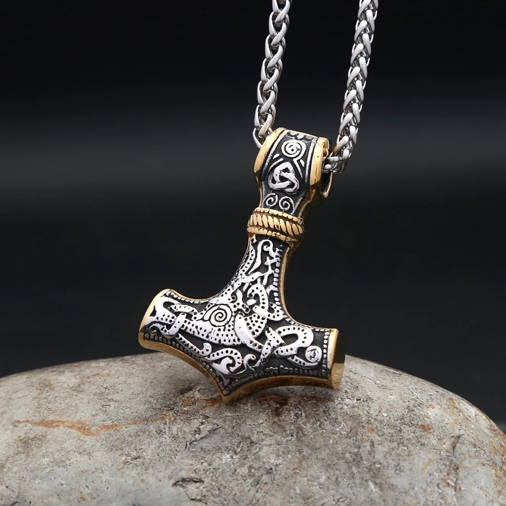 Vintage Punk Stainless Steel Thor Hammer Mjolnir Vikings Pendant For Men Women Nordic Viking Amulet Necklace Biker Jewelry Gifts