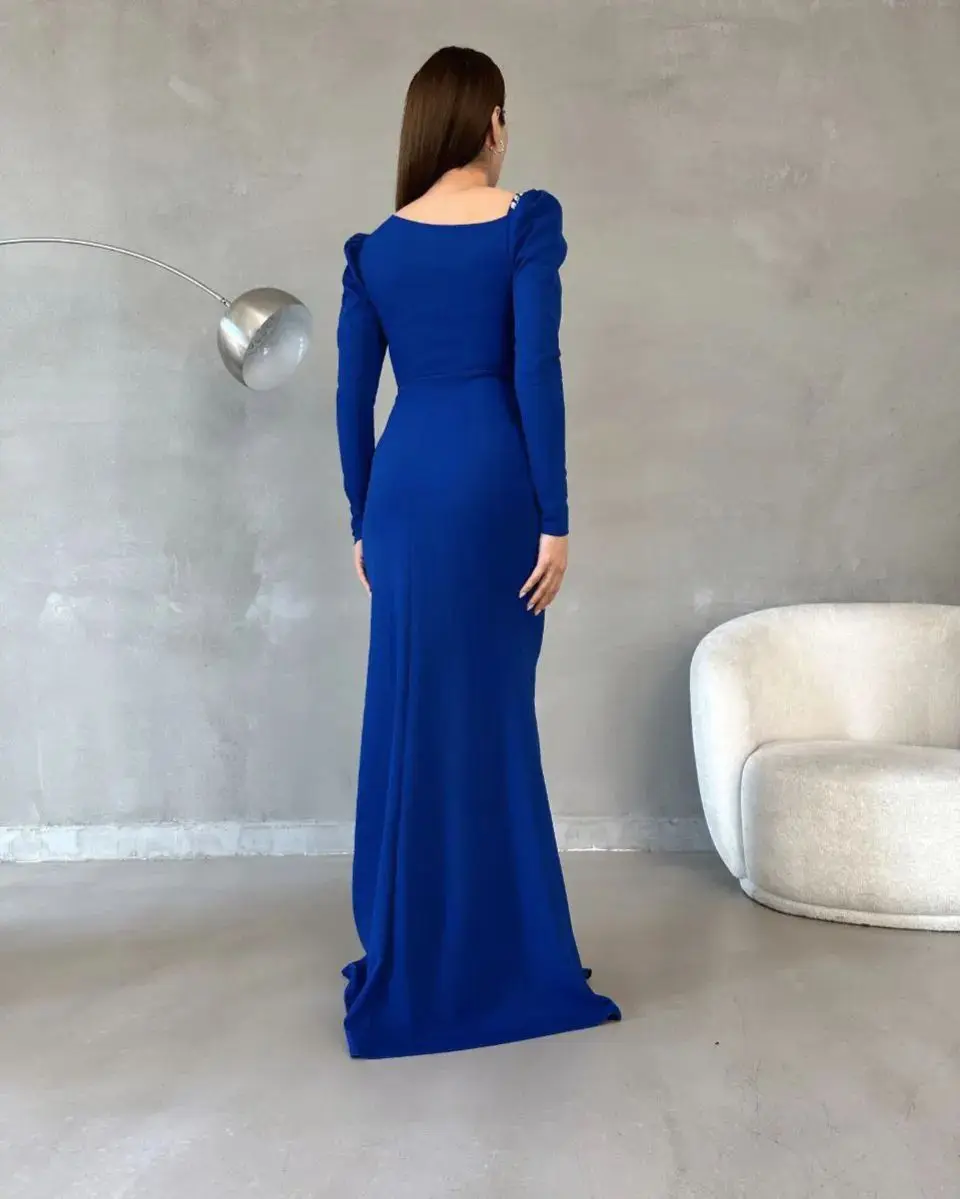 Jirocum elegante abito da ballo blu da donna in cristallo semplice aderente abito da sera per feste lunghezza del pavimento abiti per occasioni muslimah