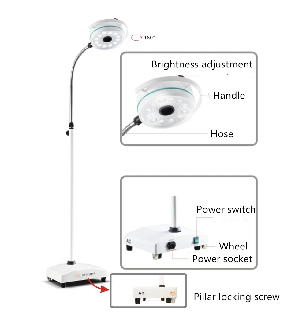 Oral Lighting Portable Mobile LED Surgical Medical Exam Light Shadowless Lamp Pet Hospital