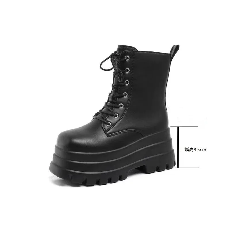 

2025 Short Boots for Women Thick Bottom Casual Black White Ankle Boots Autumn Winter Platform Women Shoe 12cm High Heels Botines