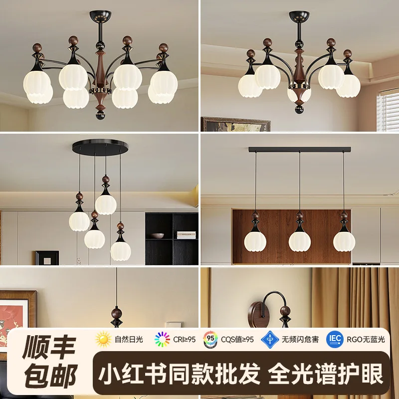 

Люстра для гостиной в американском средневековом стиле, ретро премиум-класса, североамериканский орех, атмосфера, французская лампа для спальни, вилла, люстра