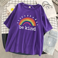 Be Kind A Glowing Rainbow Womens T Shirt Cotton Cool Tshirt Street Oversized Short Sleeve Fashion Breathable Tee Clothes