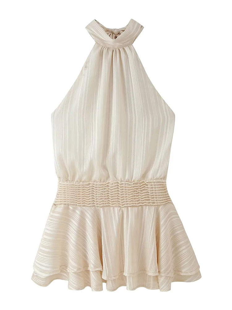 Trendix Fashion Halter Dress For Women High Waist Patchwork Pleated Sleeveless Short Dress Party Club Sexy Backless Mini Dress