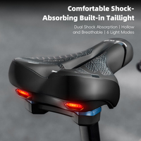 Bicycle Saddle with LED Taillight 6 Modes TYPE-C Charging Memory Foam for Road Mountain Bike Safety Bicycle Seat
