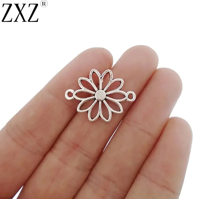 20pcs Vintage Mixed Flower Porous Connectors Silver Charms Pendants For DIY Jewellery Necklace Earrings Making Finding Crafts