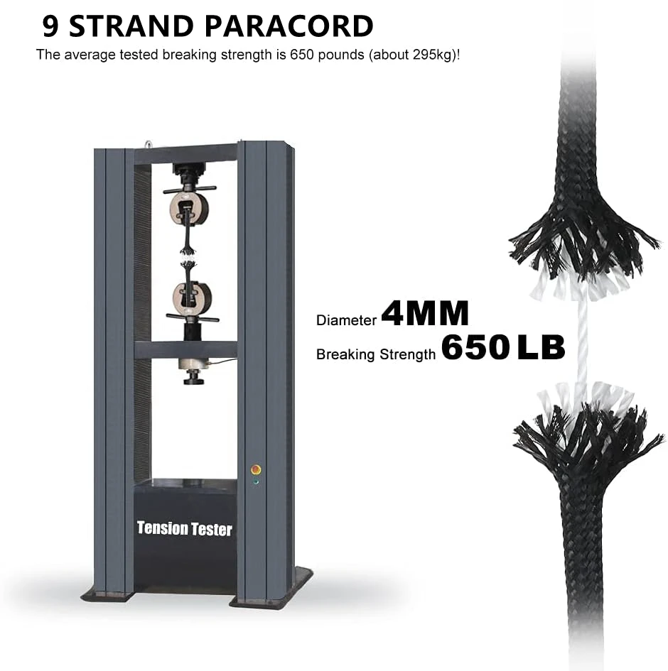 군사 표준 낙하산 로프 텐트 랜야드 액세서리, 생존 팔찌 DIY 제작, 9 코어, 650lb 파라코드, 100m 직경, 4mm