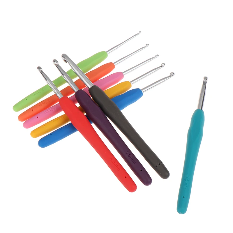 

1Pc 2.0-6.0Mm Hand Knit Rainbow Soft Handle Crochet Rubber Handle Crochet Craft Yarn Sewing Tools Knitting Needles