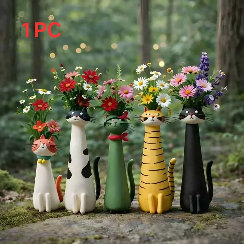 1 Peça de Vaso de Resina em Forma de Gato, Adorável Ornamento de Arranjo Floral de Gato de Pescoço Longo, Decoração Floral para Mesa de Casa, Decoração para Sala de Estar e Entrada, um Ótimo Presente para Amantes de Gatos