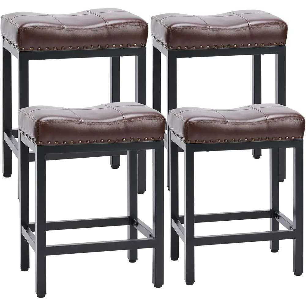 24 Inch ar Stools t o 4, Counter Height arstools or Kitchen Island, PU Leather Upholstered ern Sadle arstools with Metal aand oo