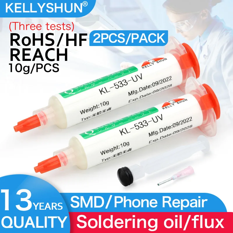 Flussmittel 100 % Original KELLYSHUN PCB-Lötflussmittel 10 ml Nadelrohr Schweißflussmittel No-Clean-Lötpaste NC 559 558 652 Lötmittel