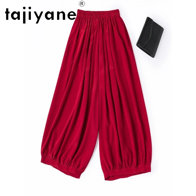 

TAJIYANE 100% Mulberry Silk Pants Woman Fashion Red Baggy Trousers Summer Casual Lantern Pants 2026 Women Clothes штаны женские