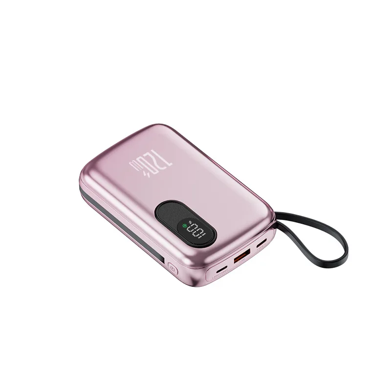 20000mAh Power Bank Compact Size Metal Paint Shell  Smart Digital Screen  Attached Built-in Cable for Outdoor Travel