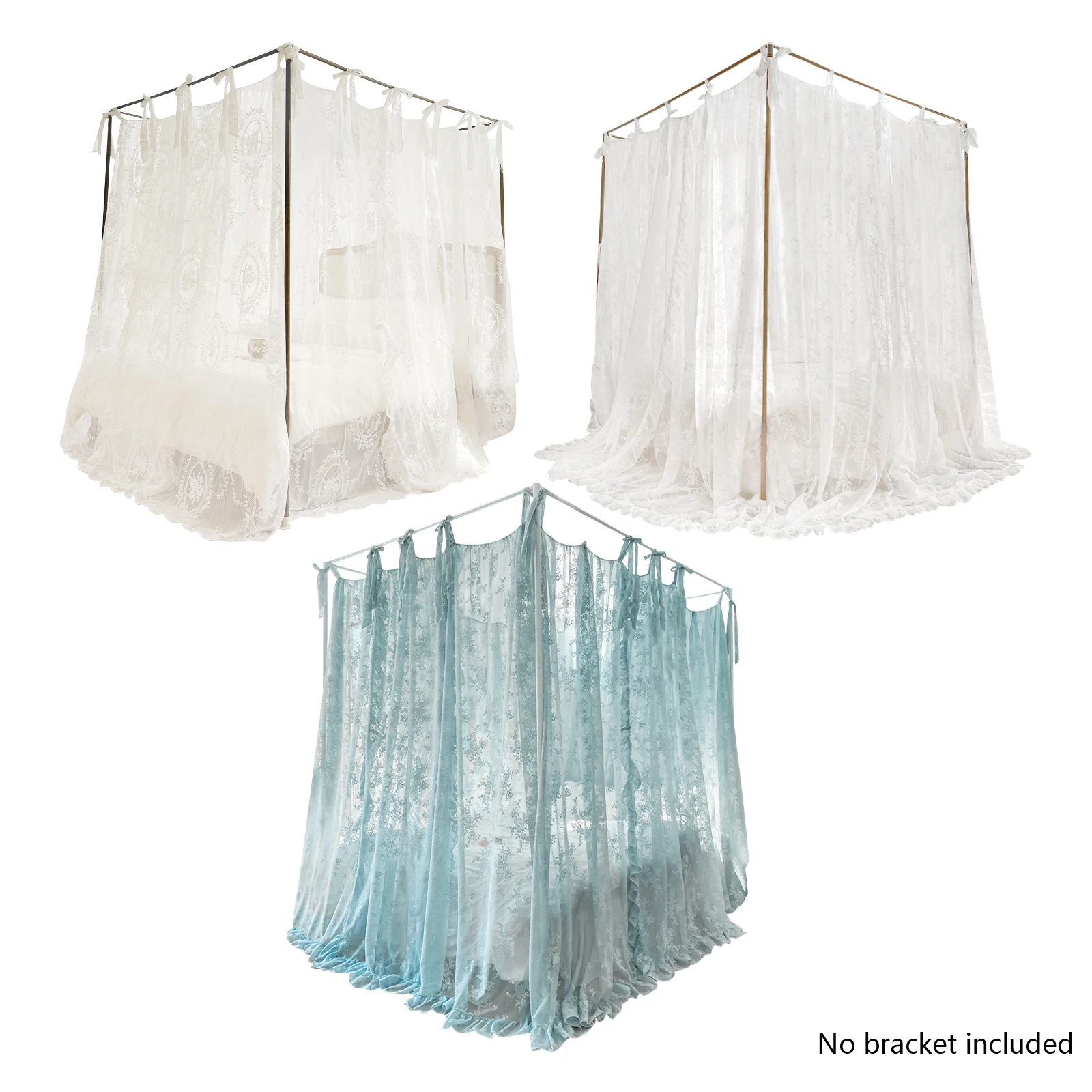 

70,87*86,61 дюйма, красивая кружевная пыленепроницаемая занавеска для кровати, дизайн тройной двери, москитная сетка для кроватей, размер 5,9*7,2 фута