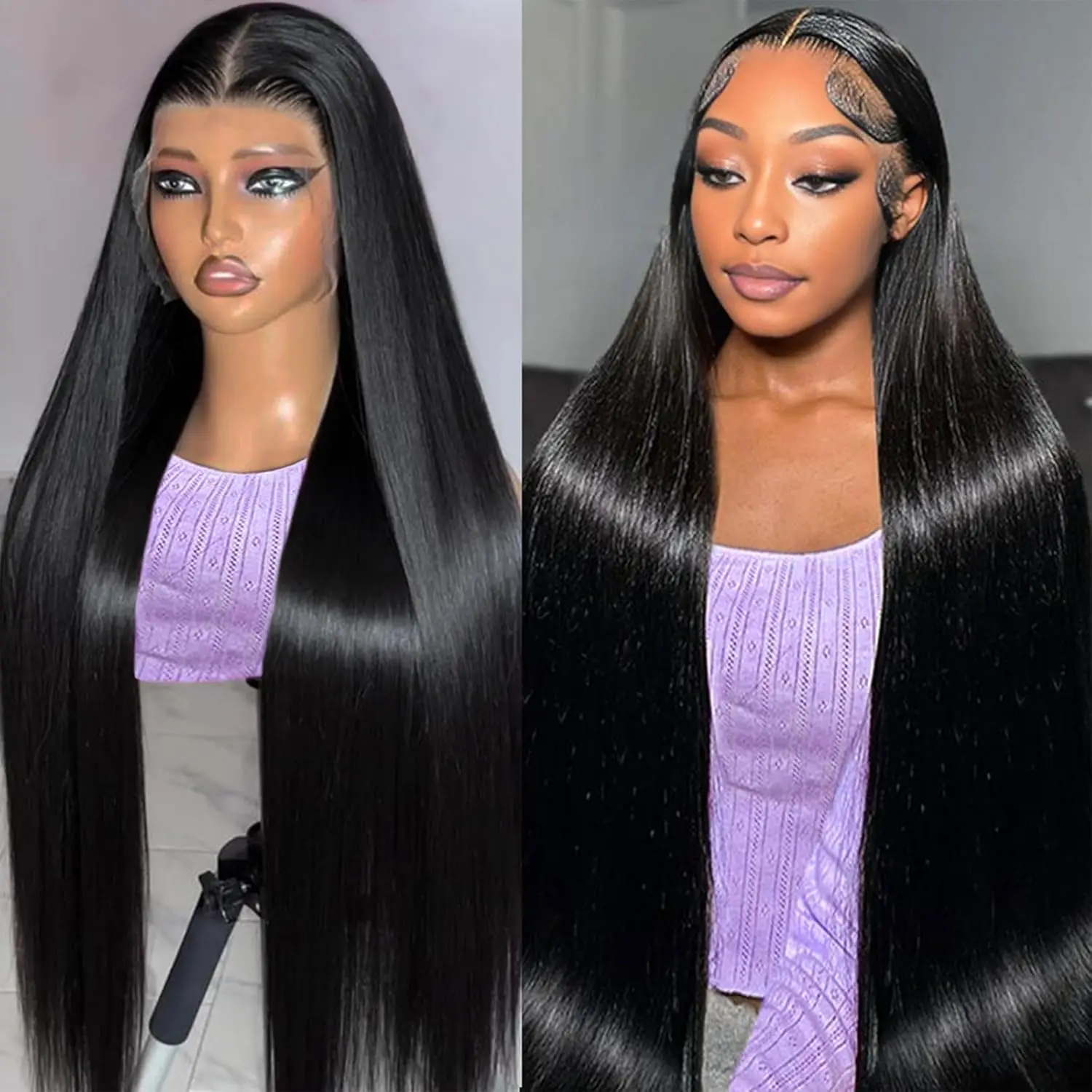 

40 46 Inch Long 200 Density 13x4 13x6 Full Frontal 360 HD Transparent Lace Straight 5x5 Closure Human Hair Pre plucked Wigs