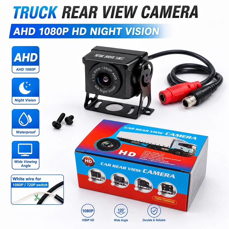 Caméra de recul ultra-claire AHD 1080P vision nocturne 12V 36V 170 degrés pour bus, camion, véhicule à moteur