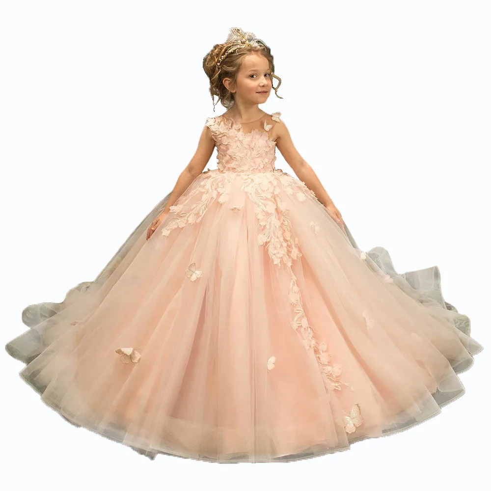 Mädchen Prinzessin Kleid 3d Applikationen Blumen mädchen Kleider für Hochzeiten Kleinkinder gekräuselte Tüll Festzug Erstkommunion Party kleider