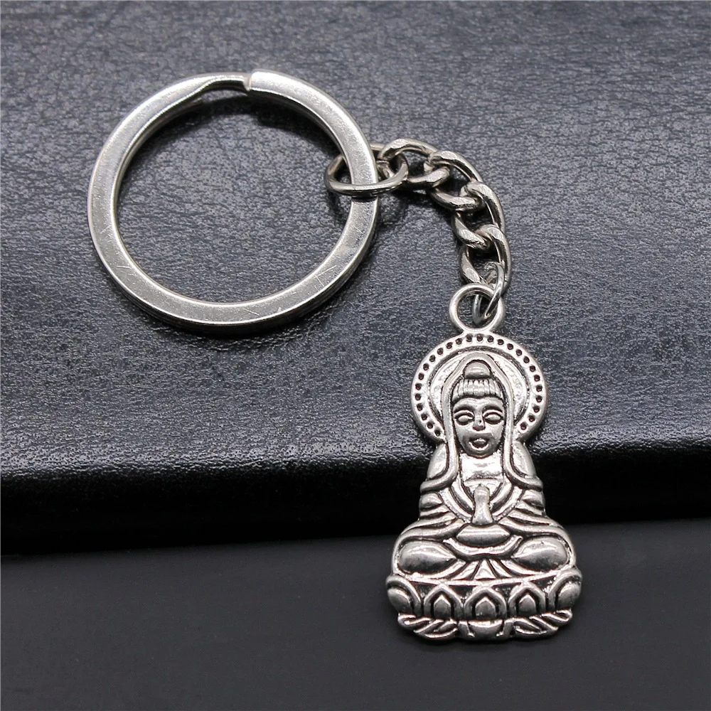 Men Keychain DIY Metal Holder Chain Vintage 2 Colors 34x18mm Double Sided Goddess Of Mercy Pendant Keychain Dropshipping