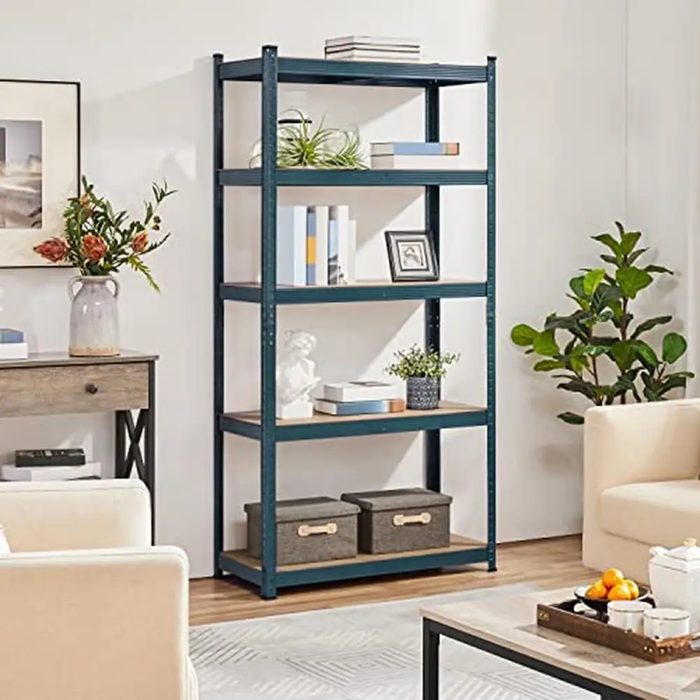 5 Tier Heavy Duty Adjustable Storage Shelf Unit Garage Basement Solid Steel Construction Boltless Assembly Anti-Skid Pads Wide