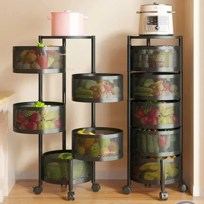 Rotating Kitchen Trolley Storage Rack Multi-functional Snack Storage Floor-standing Multi-layer Auxiliary with Wheel T