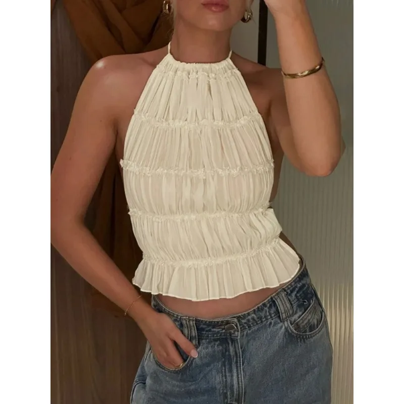 

Женская одежда: топы-корсеты с открытой спиной на шнуровке, летние майки без рукавов с открытыми плечами, укороченные топы с драпировкой, коллекция 2026