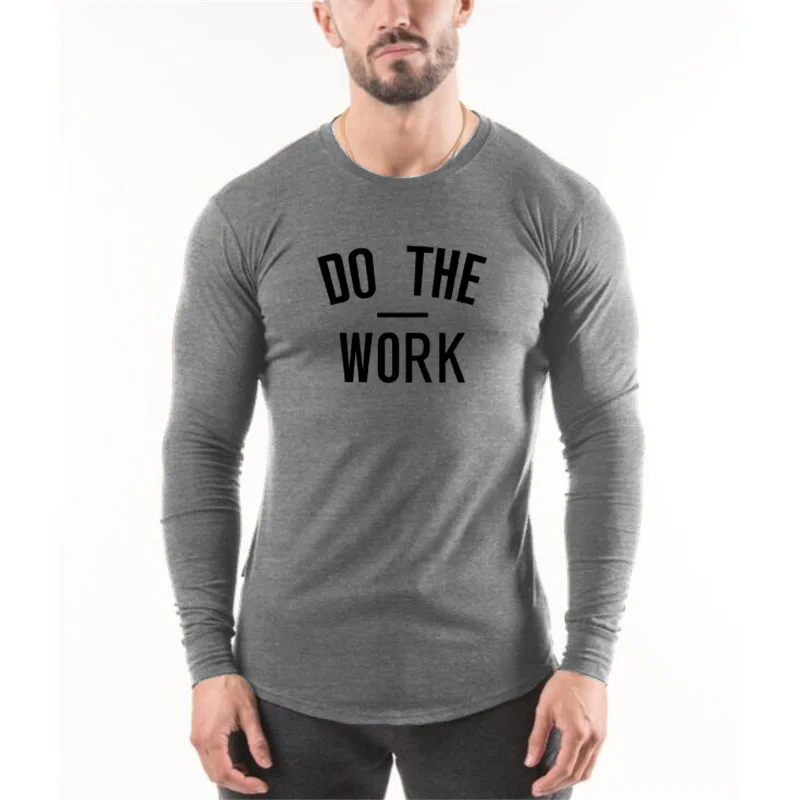 Spring and Autumn men's printed long-sleeved Running T-shirt round neck bottom tops casual men's sport fitness clothing