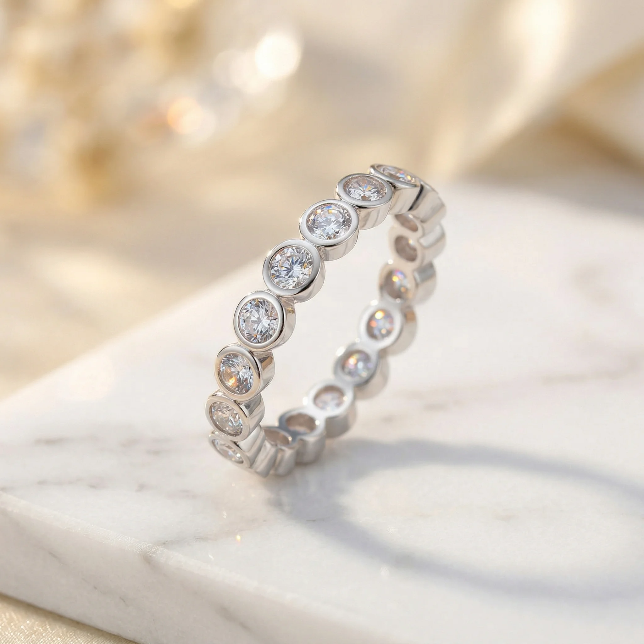 

S925 Silver 1ct D Color VVS1 Moissanite Full Eternity Ring Bezel Luxury Daily Engagement Wedding Stackable Band For Women
