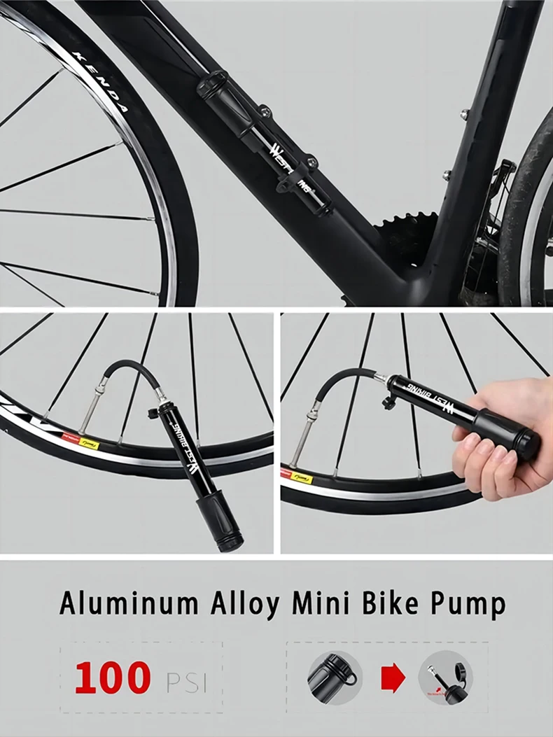 AliExpress NONE WEST BIKING Mini Aluminum Alloy Hand Air Pump for Bicycle Tire Inflator with Schrader Presta Valve 100 PSI MTB Road Cycling Pump