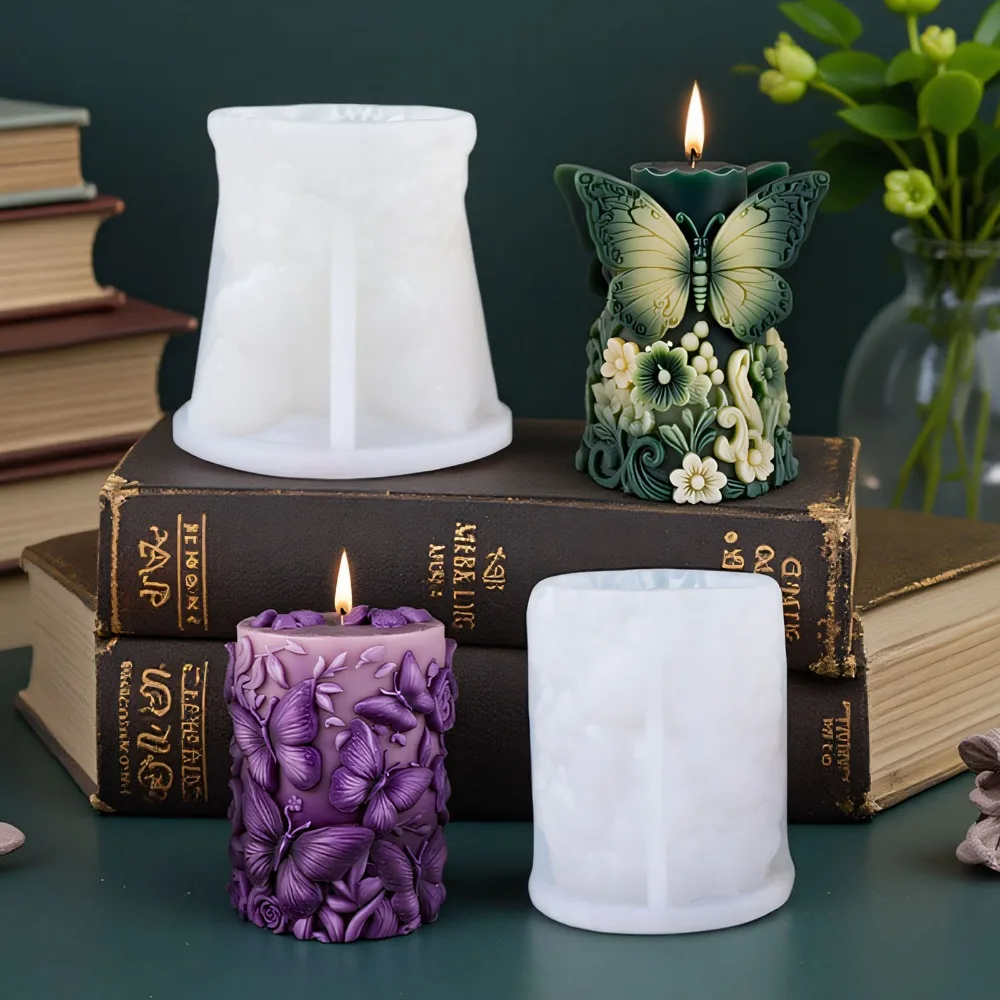 DIY Butterfly Flower Pillar Candle Silicone Mold Handmade Animals Drip Glue Resin Creative Ornament Scent Candle Home Decor Make