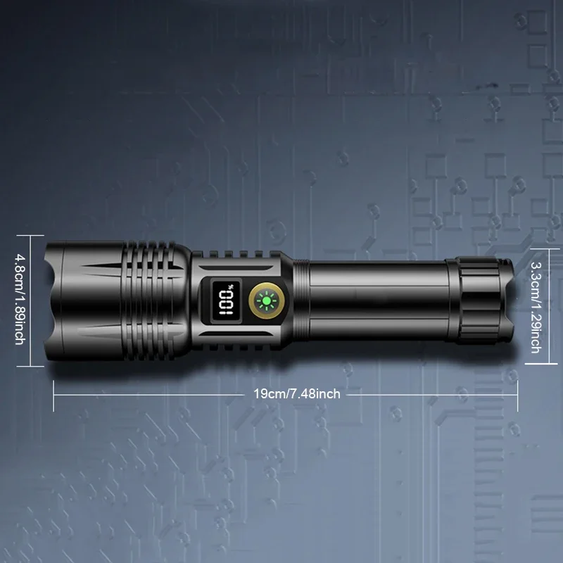 Imagem -06 - Portátil Recarregável Lanterna Led Telescópica Zoom à Prova Dágua Tático Tocha Display da Bateria Auto Defesa Lanterna Lanternas