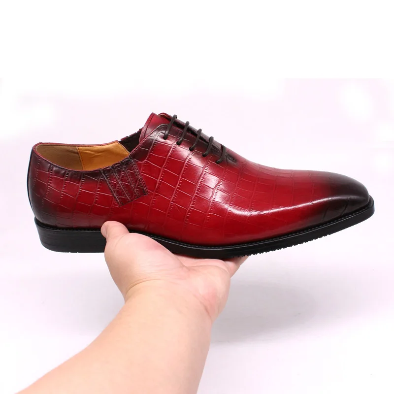 Luxury Mens Oxford Dress Shoes Genuine Leather Alligator Print Men\'s Shoes Handmade Lace Up Whole Cut Formal Wedding Suit Shoes