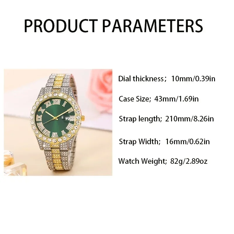 Men's luxury rhinestone square dial quartz watch alloy fashionable diamond studded Roman classic gift watch