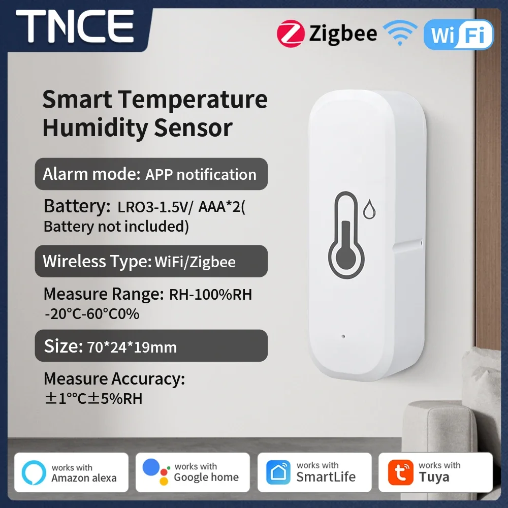 TNCE Tuya sensor temperature Humidity wifi/zigbee, Indoor Thermometer Hygrometer Monitor, work with smart life alexa google home