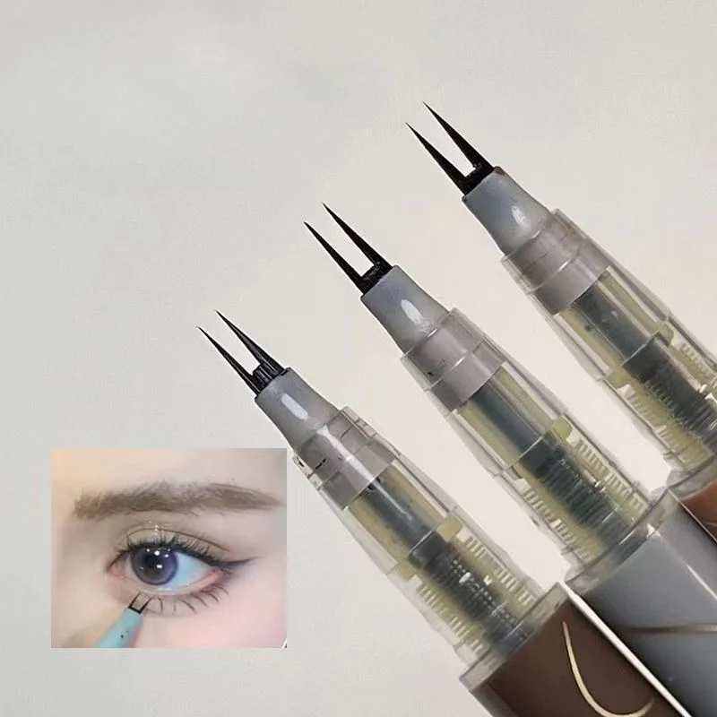 Double Forked Tip Lower Eyelash Pen Makeup Liquid Eyeliner Pen Waterproof Natural Tea Brown Liquid Eye Brow Lower Lash Pencil