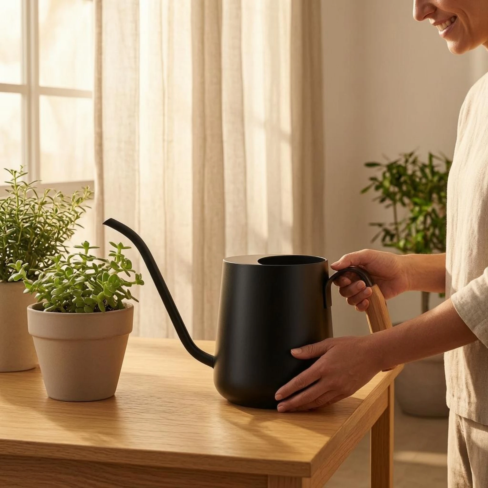 Gooseneck Watering Can Minimalist Stainless Steel Watering Can Water Pitcher Polished Finish Compact view 6