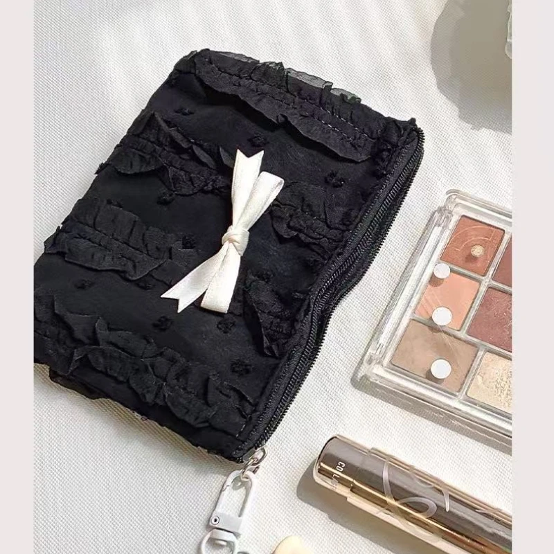 Portafoglio corto da donna con fiocco in pizzo carino Portafoglio compatto dal design femminile Portamonete dolce da donna elegante portacarte Borsa piccola