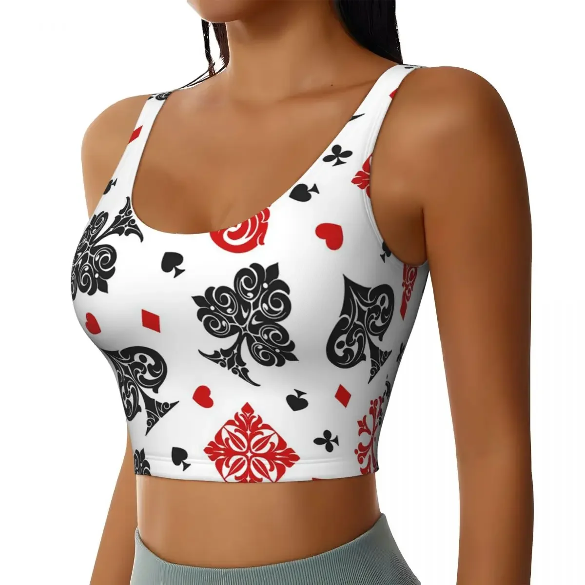 Custom Playing Card Icons Women Sports Bras High Impact Vest Gym Workout Yoga Crop Tank Top