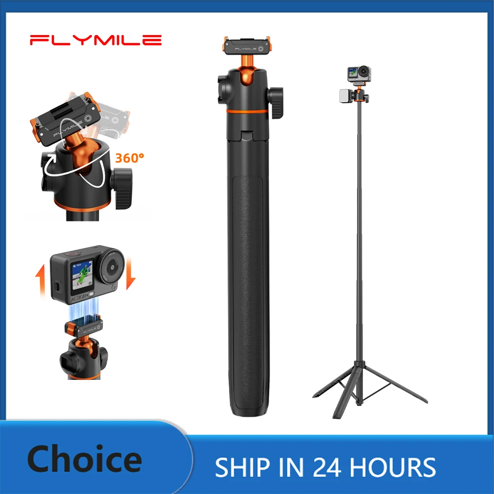 Flymile Stativ für DJI OSMO Action 6/Nano mit Montagebasis Schnellverschluss-Stativ 140CM Selfie-Stick Fotografie-Zubehör