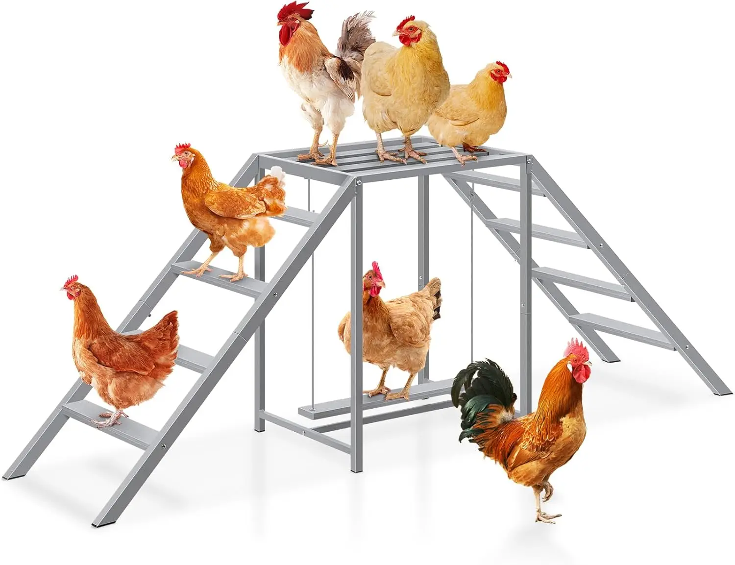 

Chicken Coop Perch with Swing Roosting Bars Ladder Toy for Hens Healthy Happy Easy Clean Gray