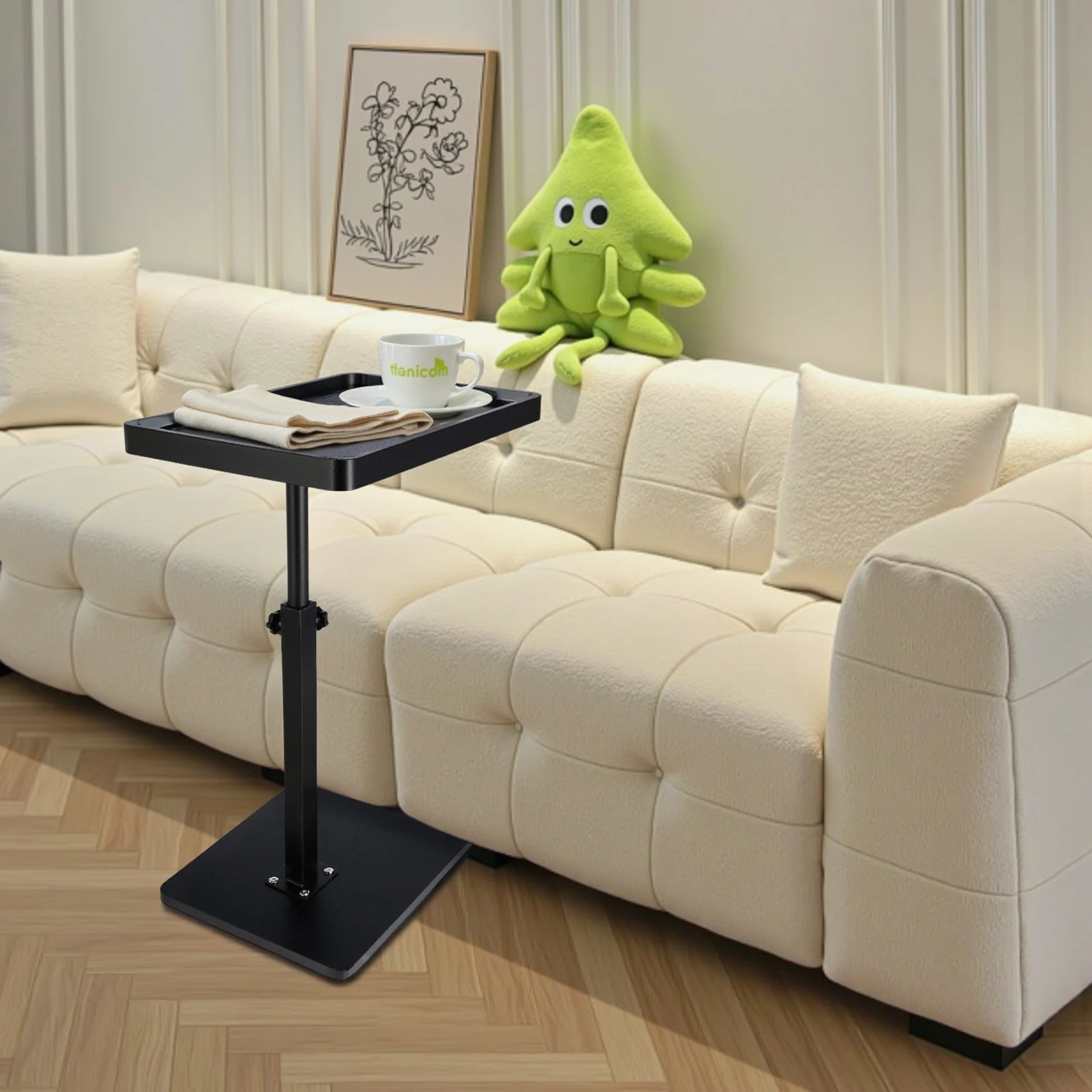 Sofa Side C Table Adjustable Rolling Cart Overbed Bedside Table Laptop Desk 360° Rotatable Tray Table for Home Living Room