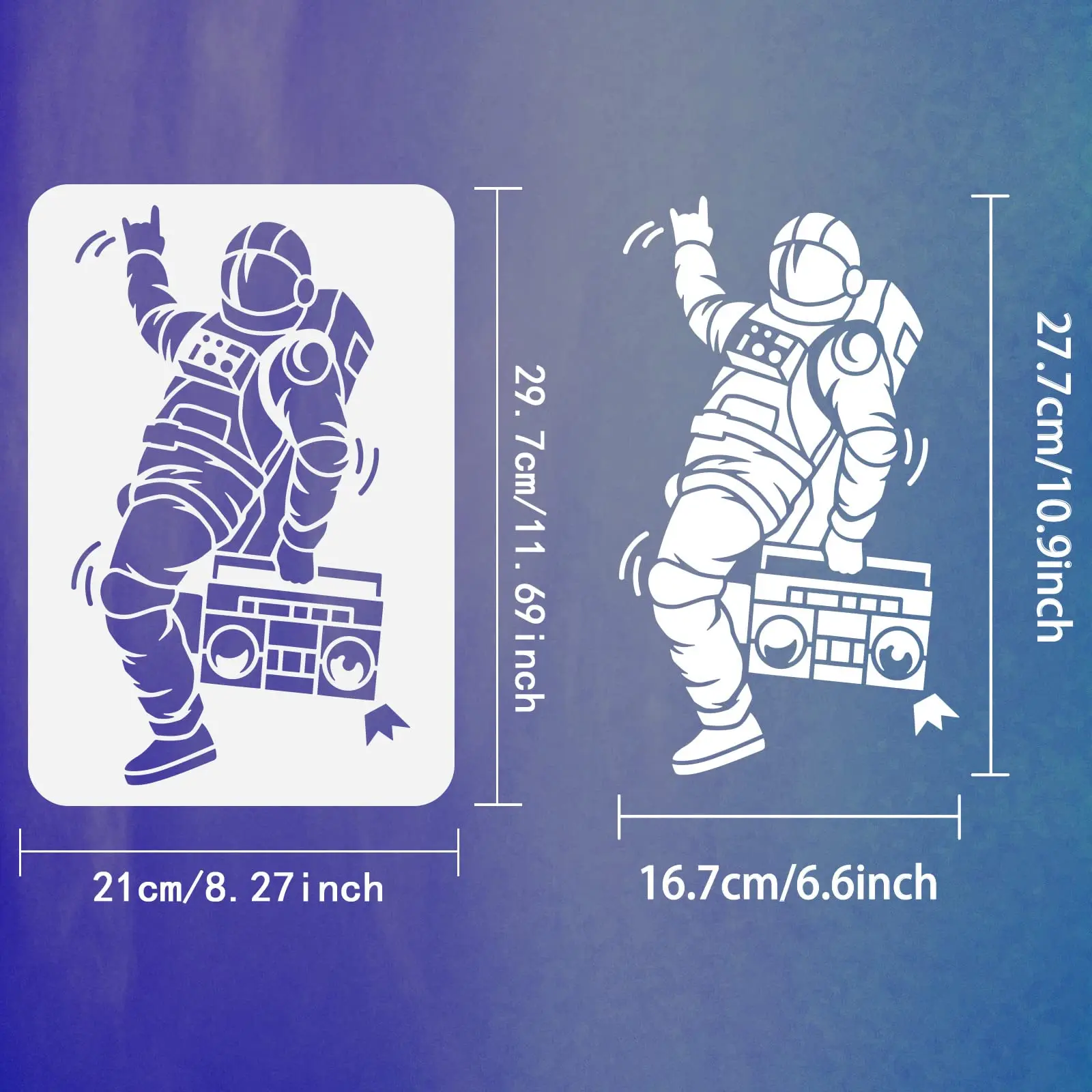 1 astronaut and Boombox painting template 8.3x11.7 inch rock astronaut painting template reusable plastic hollow template wall w