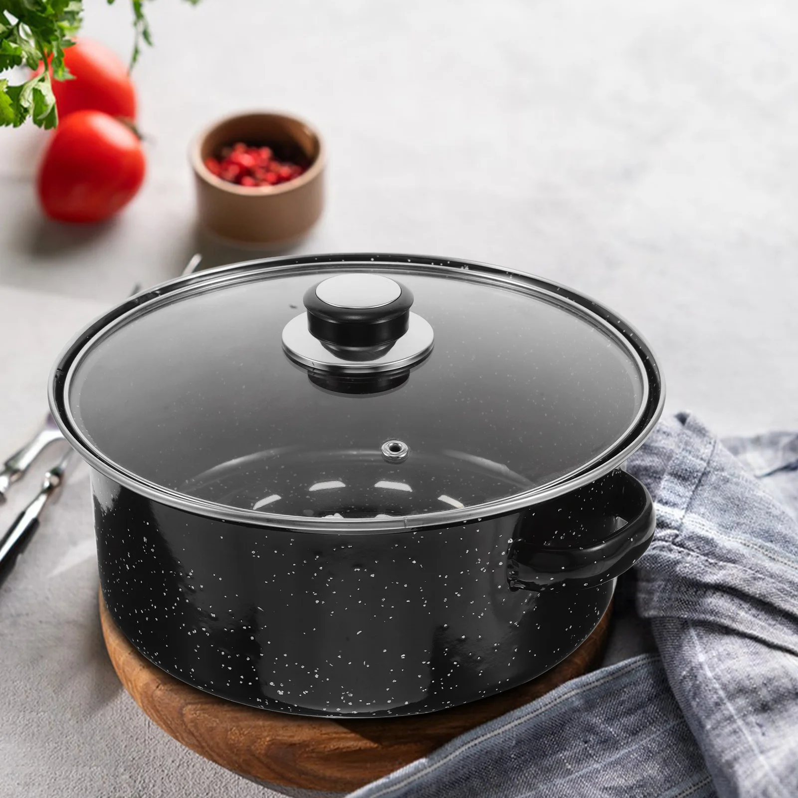 

24cm Enamel Pan for Cast Iron Cookware Roasting Sweet Potatoes Yams Meats Versatile Adjustable Ideal BBQ