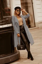 Giacca da donna lunga in lana con cravatta nuova moda autunno e inverno, abbigliamento da pendolarismo personalizzato e versatile