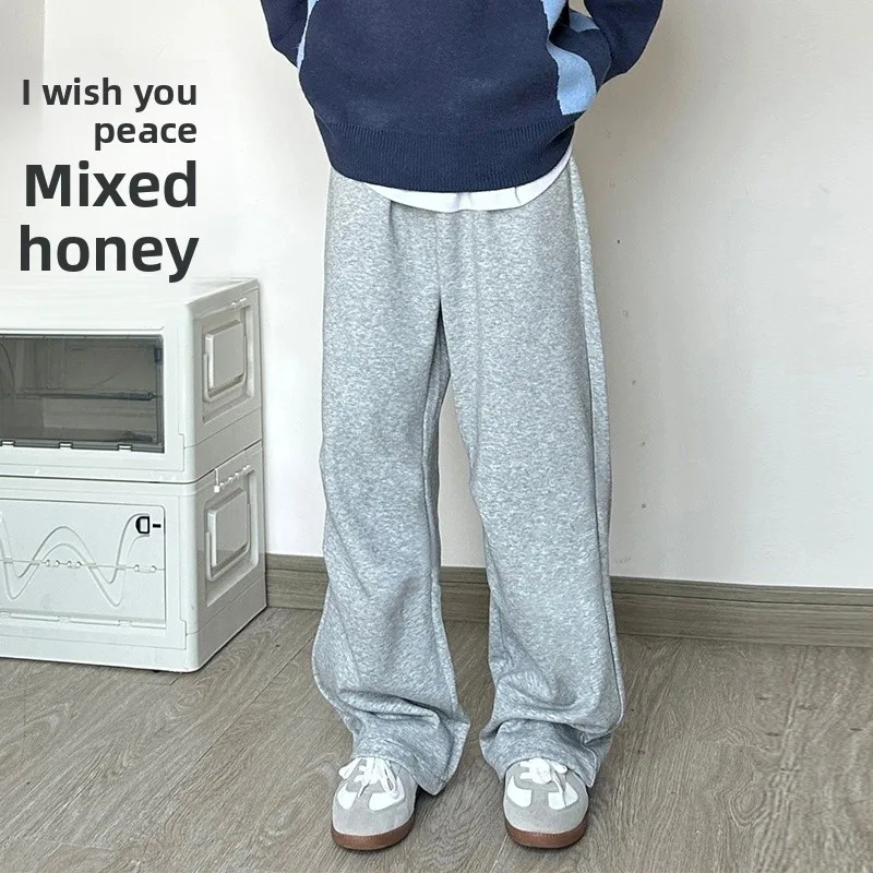 

American Sle Basic Straight Leg Pants Men's Autumn INS Trendy Loose Sports Wide Leg Casual Trousers Pure Color Drapey