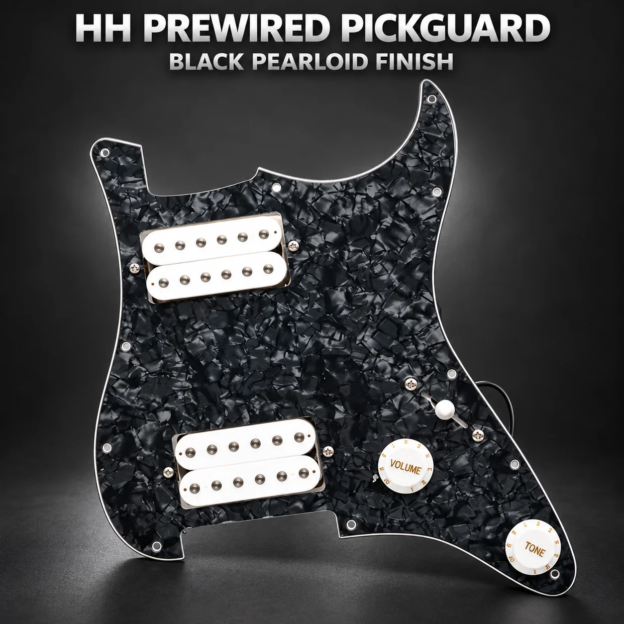 HH Prewired Pickguard Assembly for ST/SQ Style Electric Guitar Dual Humbucker 1V1T 3-Way Switch Black Pearloid