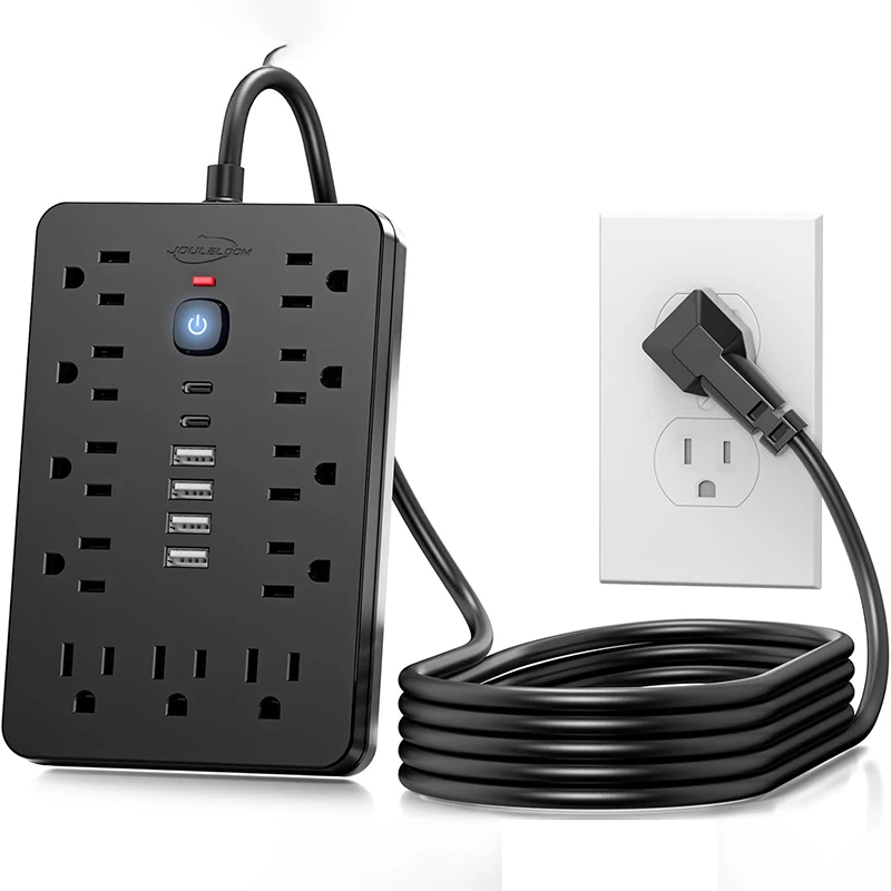 Powerstrip compatta 17 in 1 bianco, 11 prese CA multiple con 6 porte USB (2 USB C), prolunga da 5 piedi, 1875 W/15 A