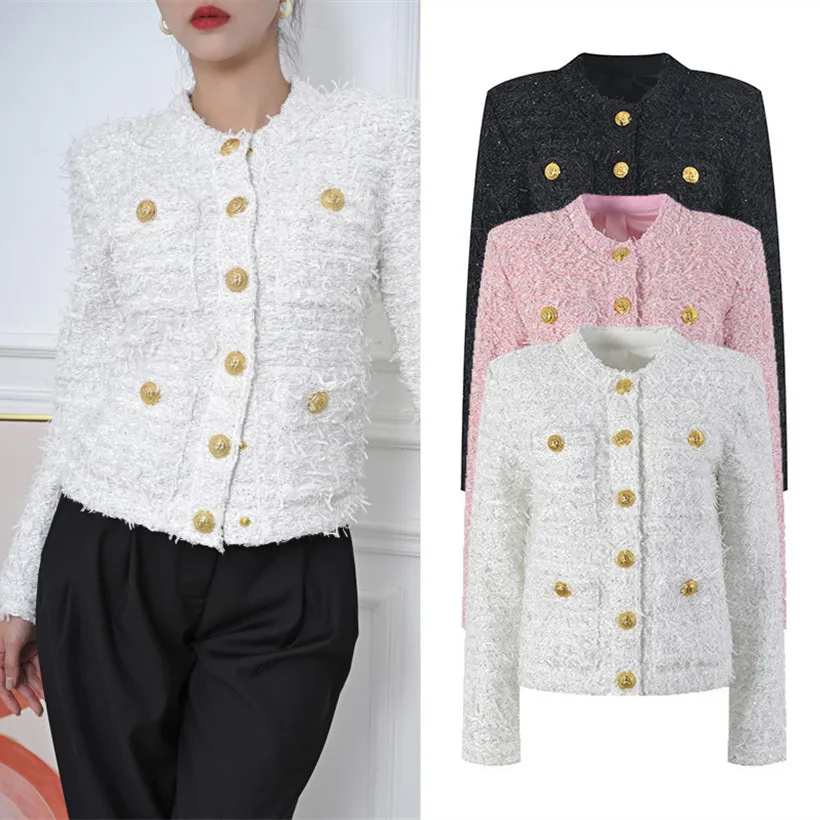 

Высококачественная версия Paris B@ Princ Sle Sakura, розовая голова льва, открытый кардиган с золотыми пуговицами, женская модная верхняя одежда Jaet