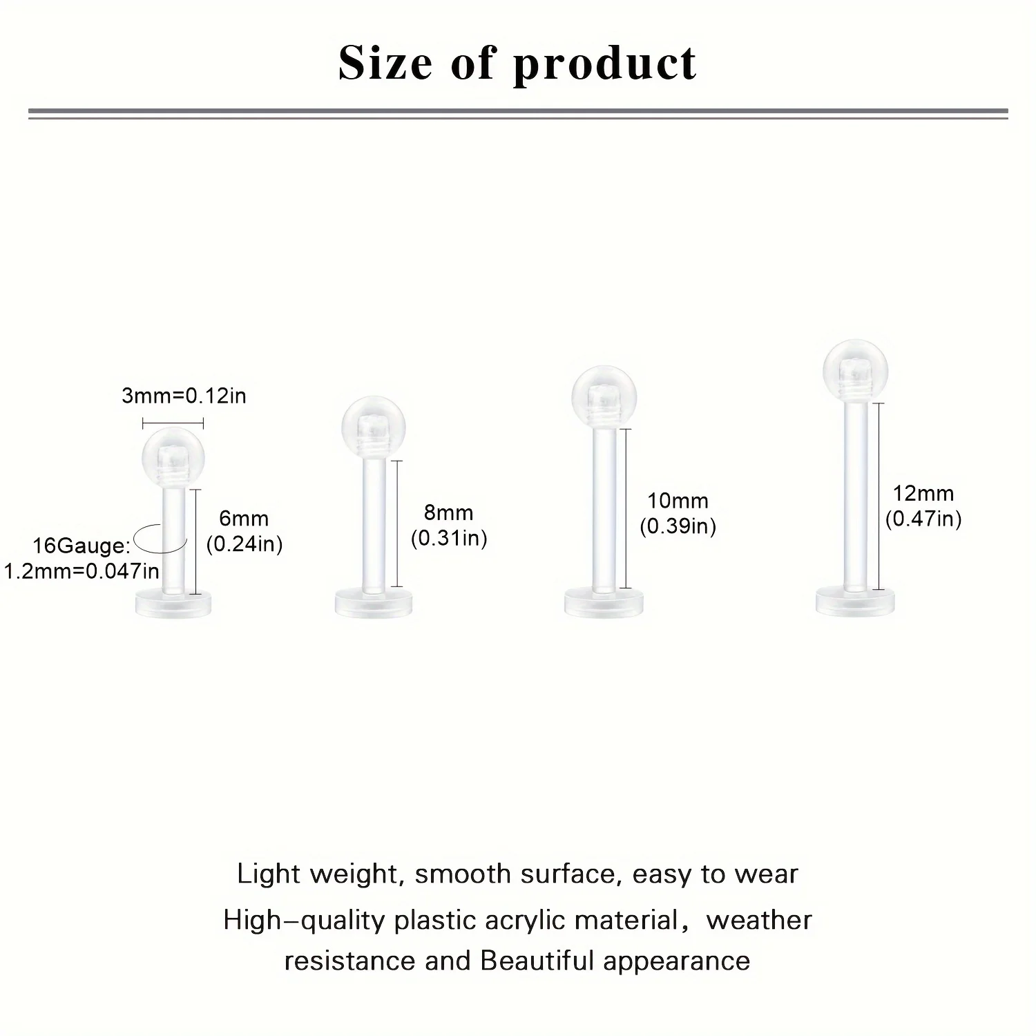 10~20pcs/Set Transparent Acrylic Bioflex Tragus Retainer Lip Studs Ear Helix Earring 6mm 8mm 10mm 12mm Body Piercing Jewelry
