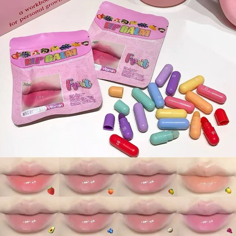 مجموعة بلسم الشفاه الصغيرة مكونة من 8 ألوان على شكل كبسولة أحمر شفاه شفاف ومغذي ومرطب للعناية بالشفاه الجافة والشقوق مقاس السفر #2
