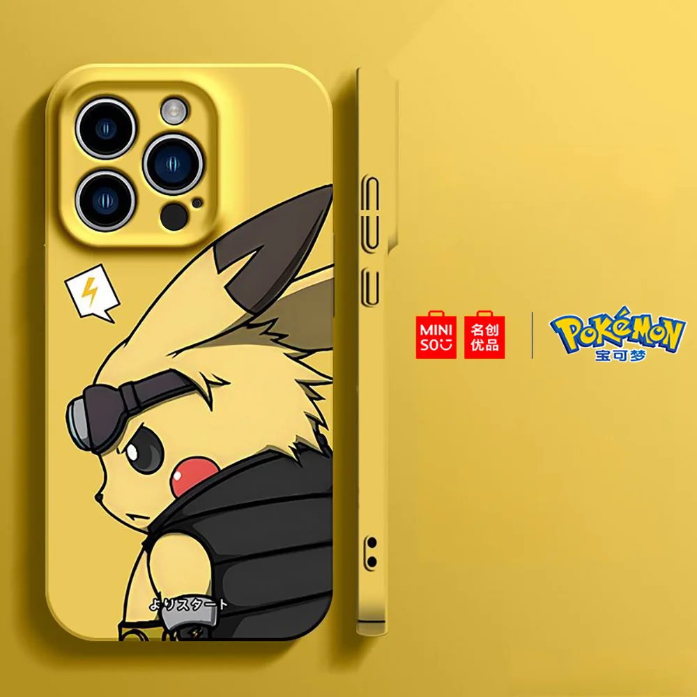 Miniso Pokemon Collaboration Pikachu Gengar Phone Case For iPhone 15 14 13 11 12 16 Pro Max Plus X XR Girl Silicone Phone Case