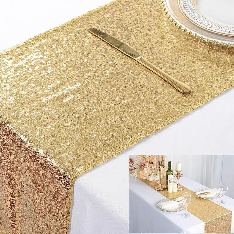 

Golden Sequin Table Runner, Festive Party Wedding Table Decoration, Shiny Table Runner Tablecloth for Home Decoration